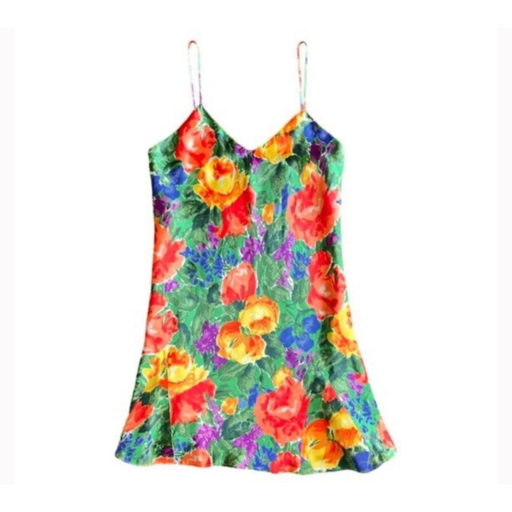 Victoria's Secret Vintage Gold Label 90s Vibrant Floral Print Mini Slip‎ Dress S